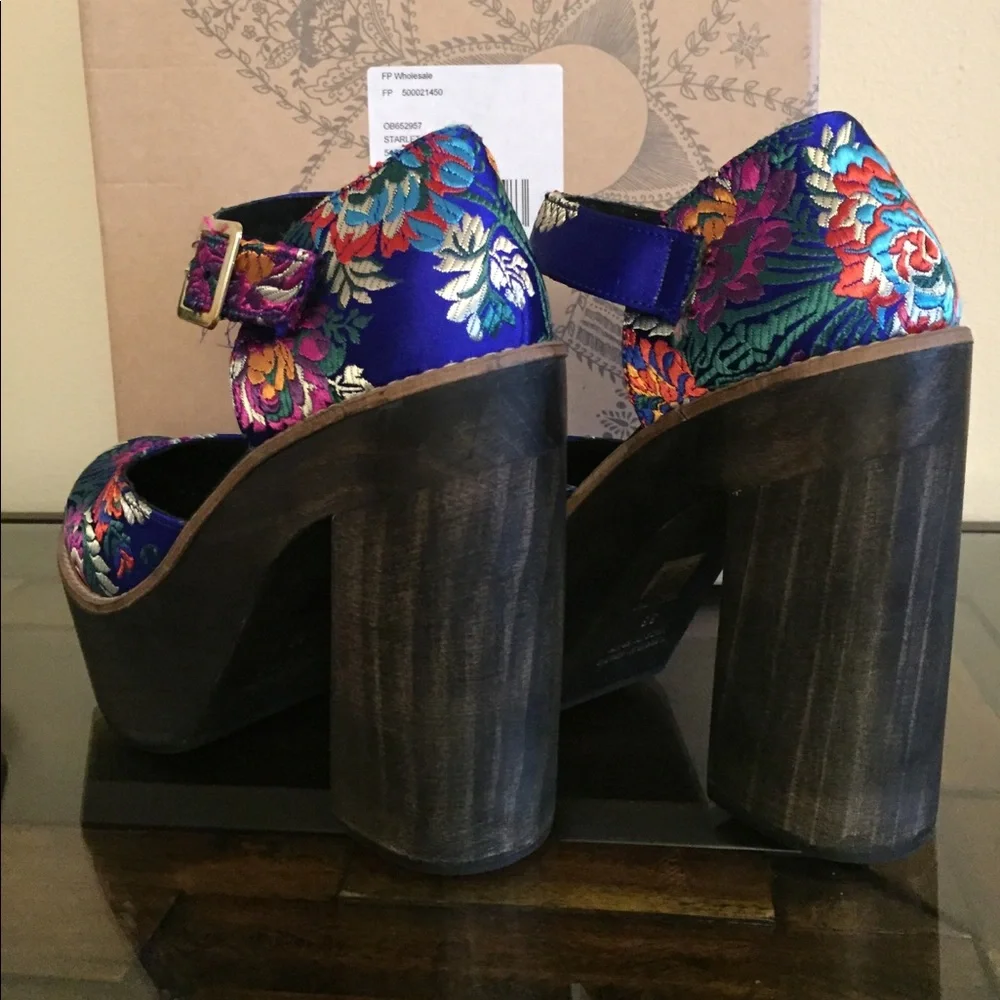 Free People Blue Floral Platform Sandals